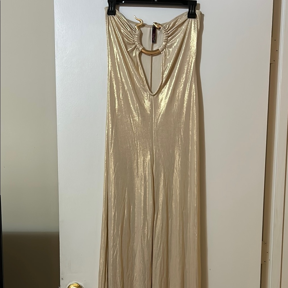 Gold Metallic Halter Jumpsuit